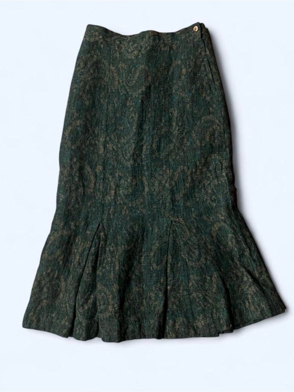 Vintage Dark Green Paisley A-Line Flared Maxi Skirt